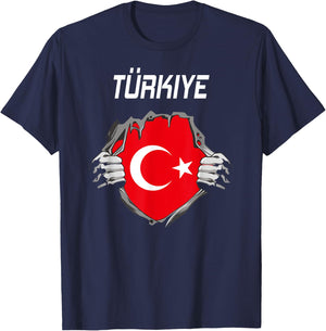 Turkish Flag Fan Turkey , Black, S T-Shirt - T-Shirt | Navy