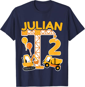 Children's 2nd Birthday First Name Julian Excavator Decoration Gift Boys , black T-Shirt - T-Shirt | Navy