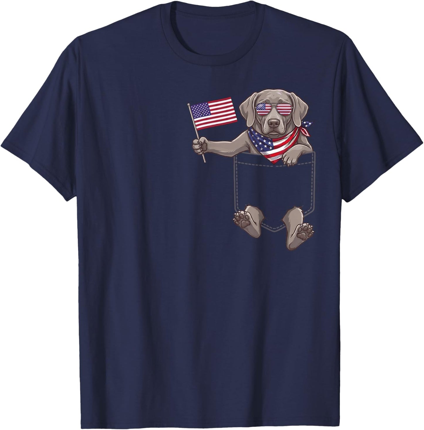 Weimaraner Dog Pocket Patriotic American Flag 4th of July T-Shirt - T-Shirt | Navy