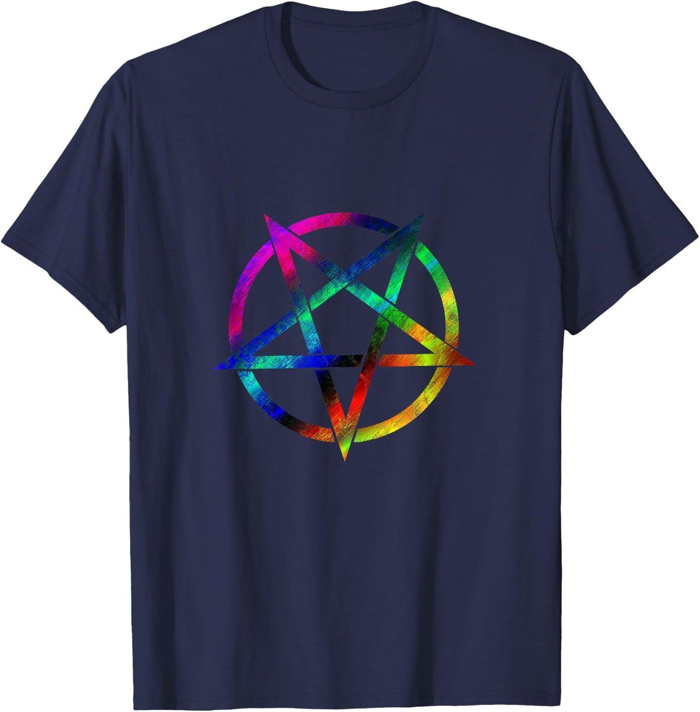 Rainbow Pentagram - Wiccan Pagan Witch T-Shirt - T-Shirt | Navy