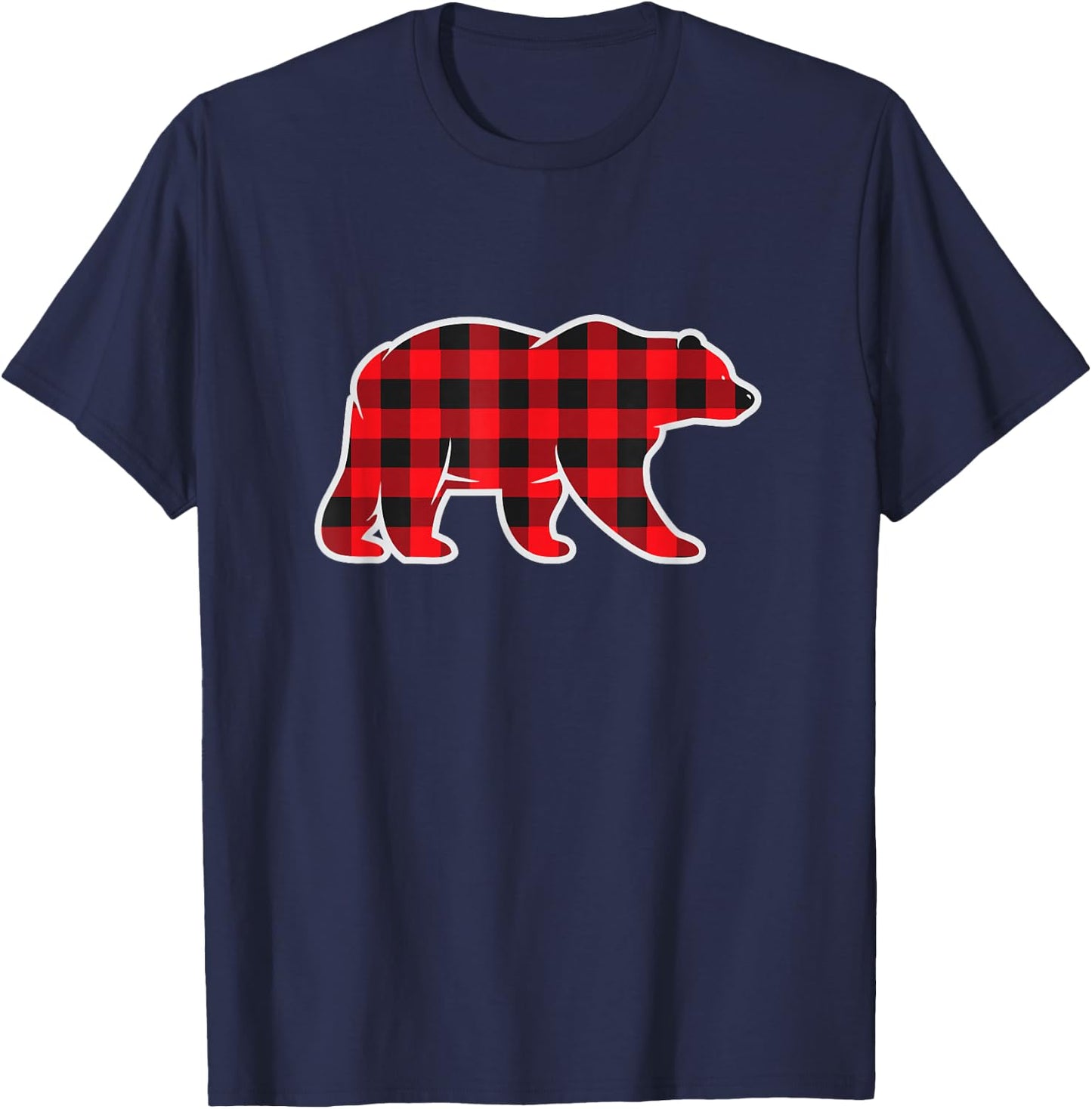 Red Buffalo Plaid Bear Matching Pajama Shirt Gingham Check T-Shirt - T-Shirt | Navy