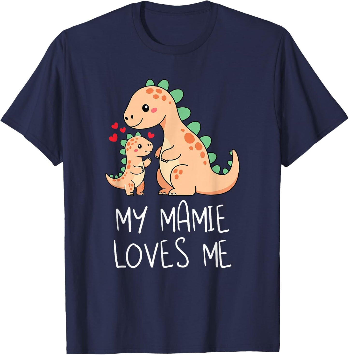 Baby Dino and Grandma My Mamie Loves Me Funny Dinosaur T-Shirt - T-Shirt | Navy