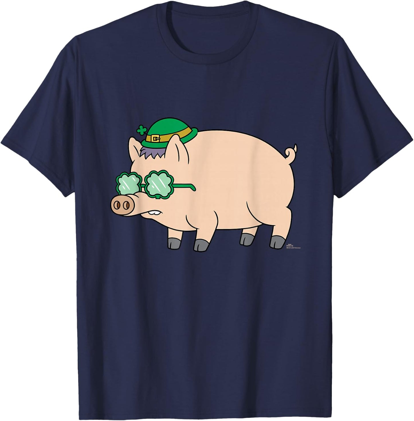 NEW The Simpsons St Patrick's Day Plopper Pig in Green Funny T-Shirt - T-Shirt | Navy