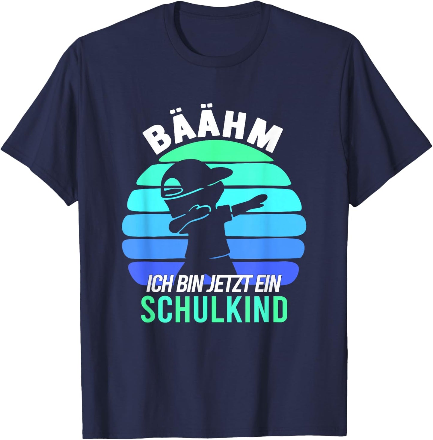 Children's with German Text "Bäähm!!! Schulkind 2025 First Day of School, black T-Shirt - T-Shirt | Navy