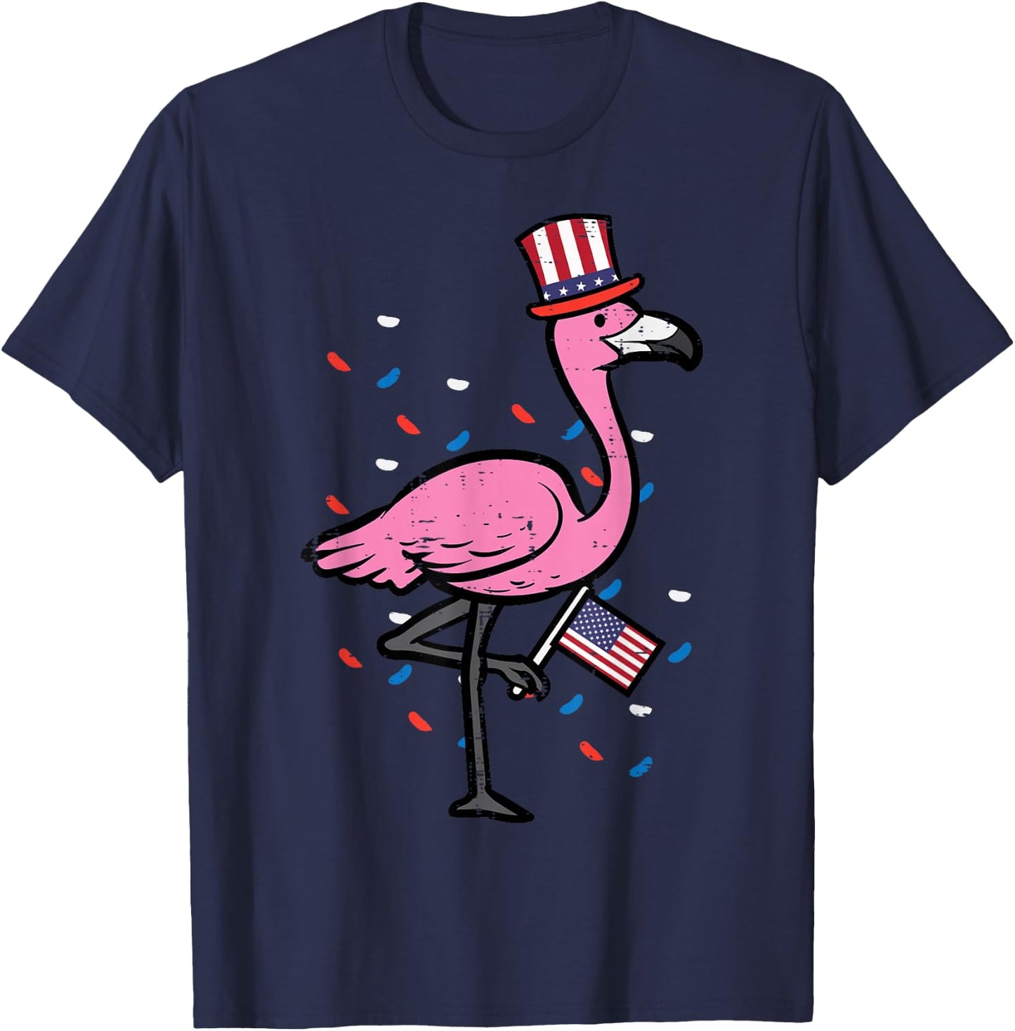4th July Flamingo US Flag Bird Patriotic Women Girls Kid Men T-Shirt - T-Shirt | Navy