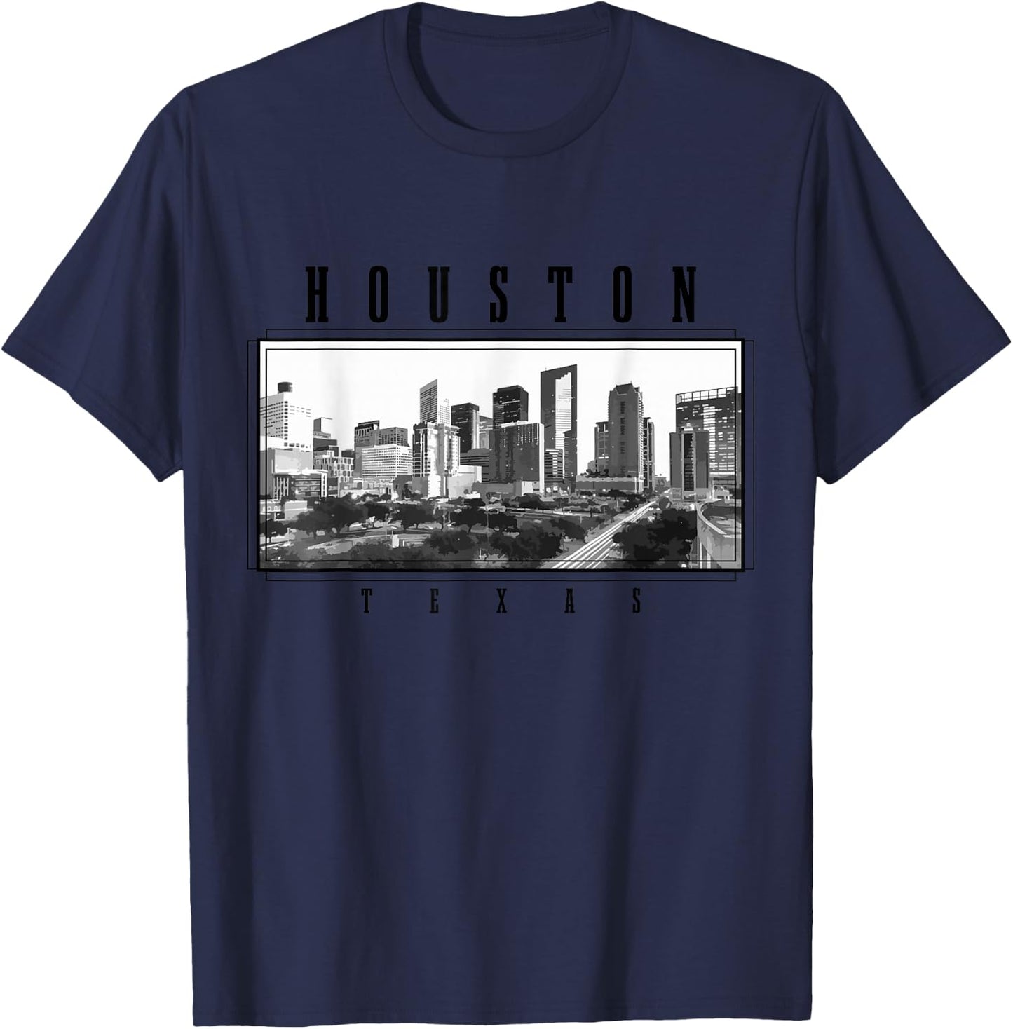 Houston Vintage Skyline Texas USA America Souvenir T-Shirt - T-Shirt | Navy