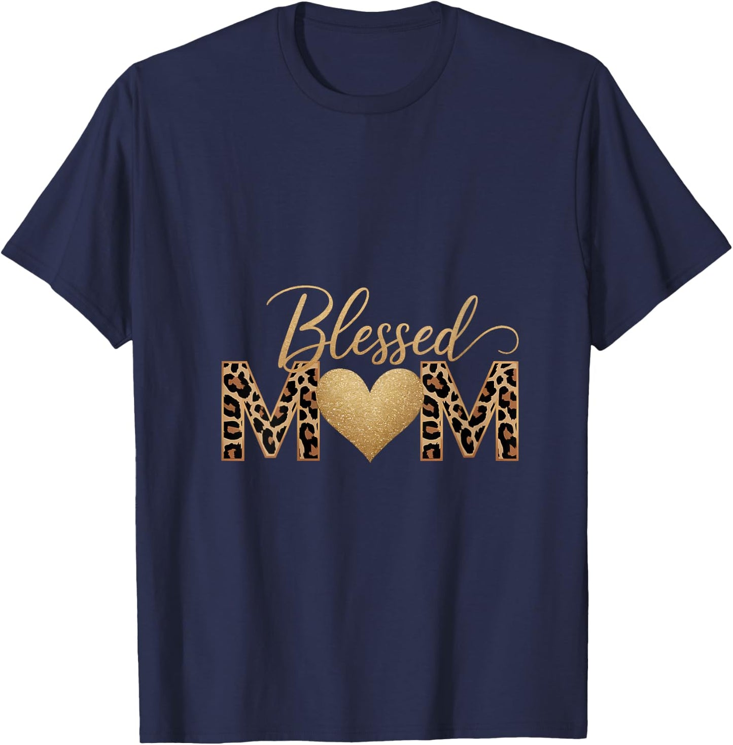 Women's Mama Women Blessed Mom Leopard Print Happy Mothers Day V-Neck T-Shirt - T-Shirt | Navy