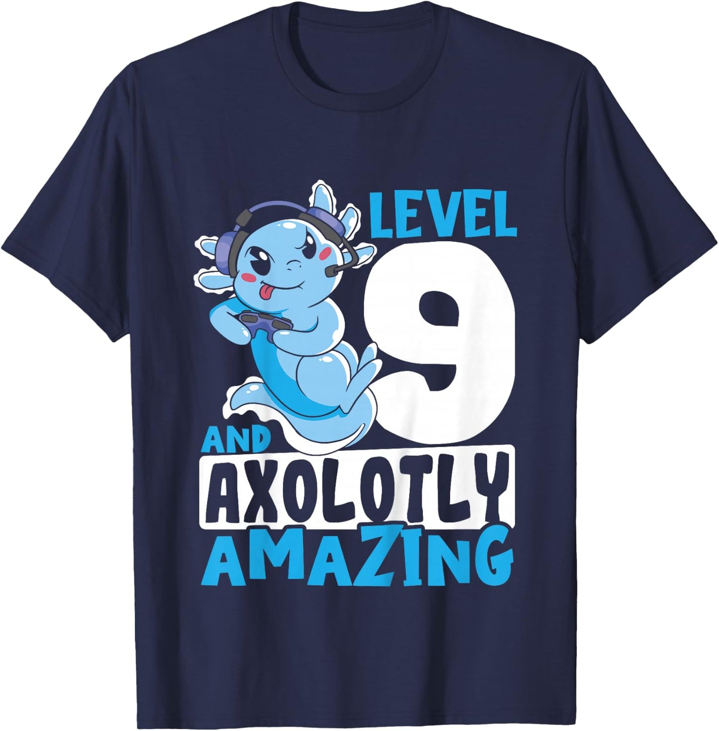 Kids Axolotl Birthday Gaming 9 Year Old Axolotl 9th Birthday T-Shirt - T-Shirt | Navy