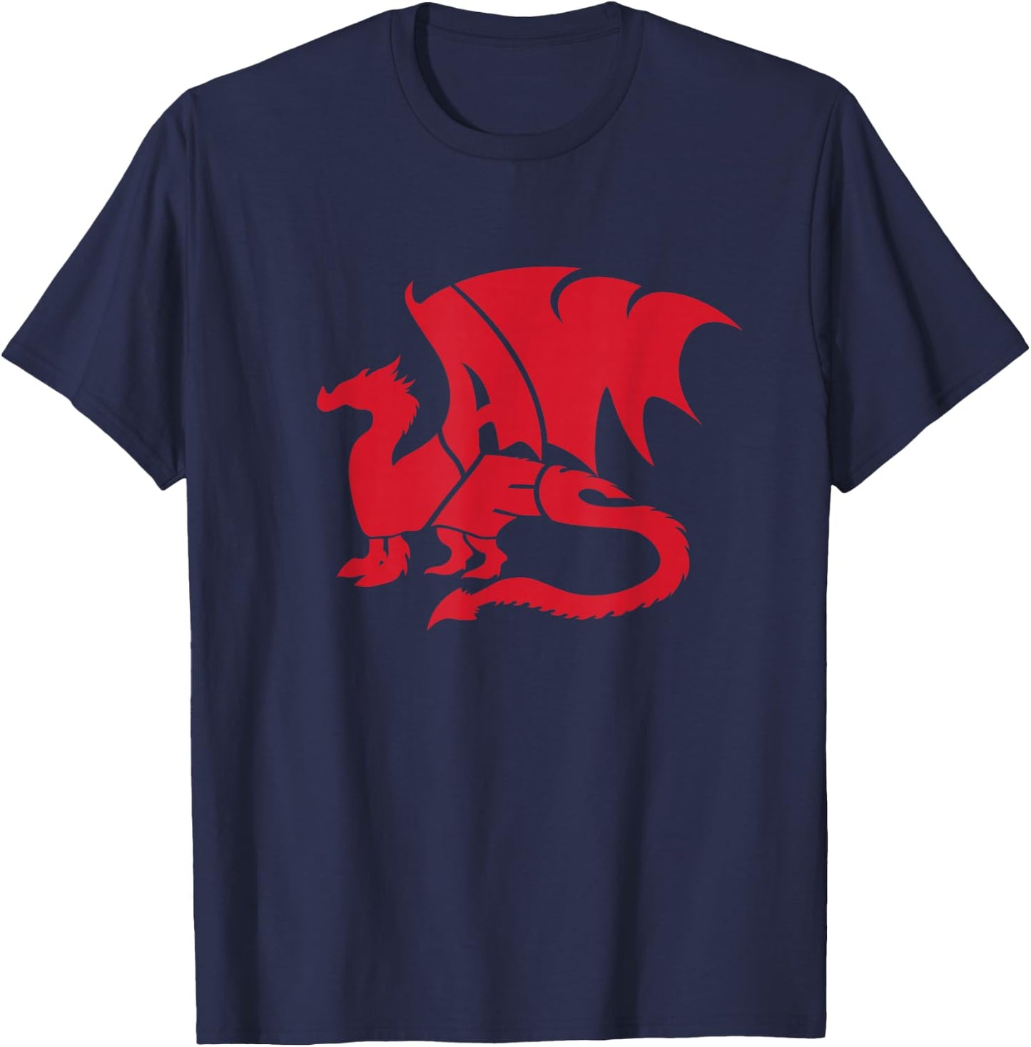 Welsh Dragon Wales Red Word Art - Cool Mythical Animal T-Shirt - T-Shirt | Navy