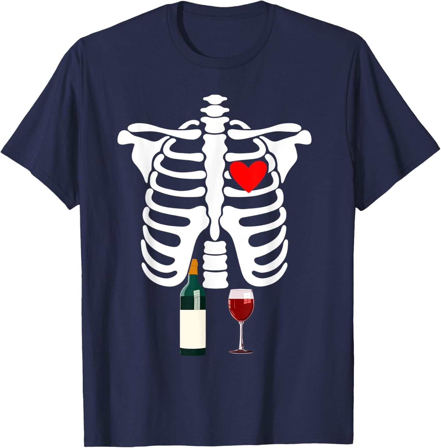 Rib Cage Skeleton X-Ray Drink Wine Halloween Costume T-Shirt - T-Shirt | Navy