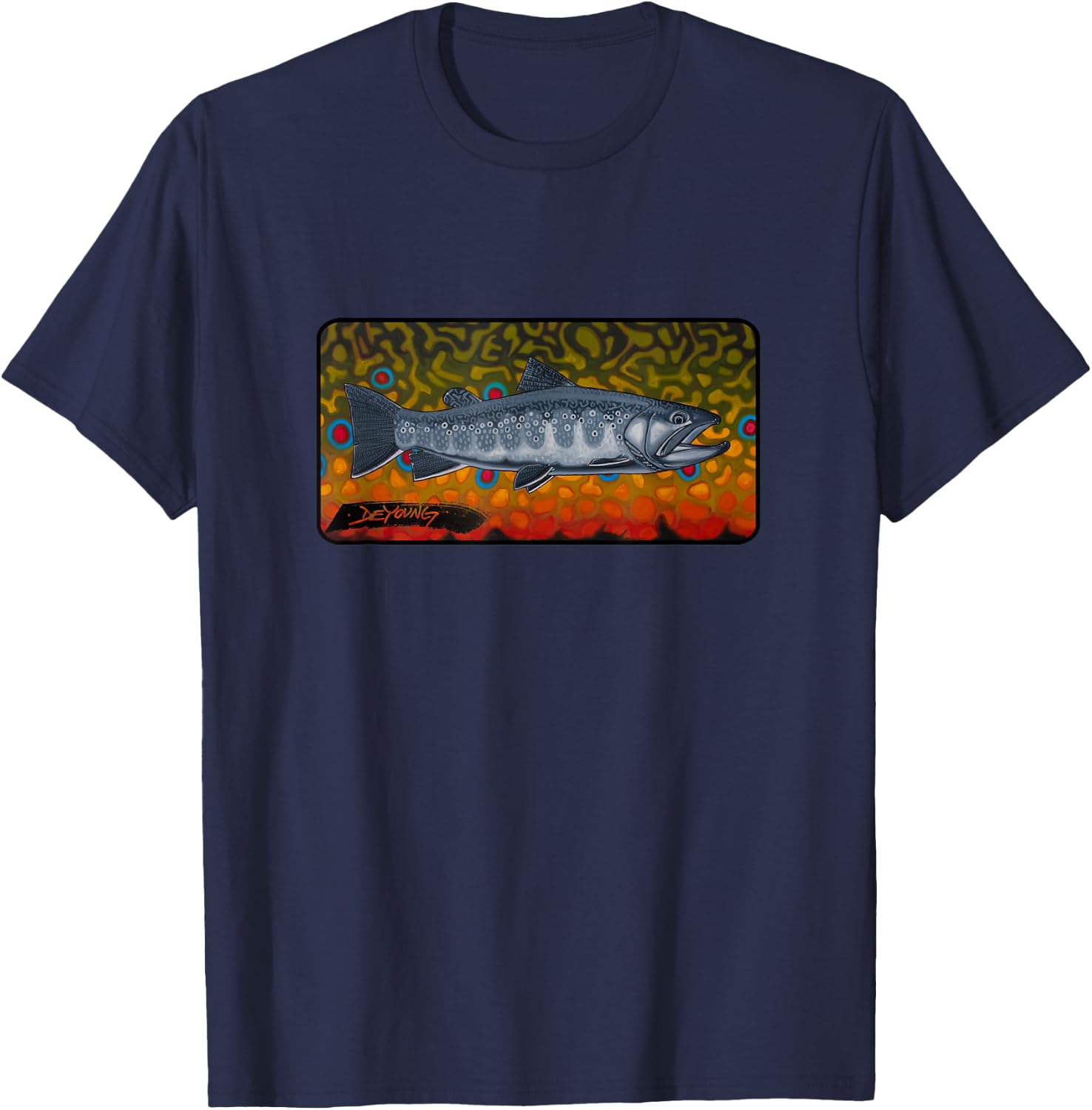 Contemporary Brook Trout Fly Fishing Derek DeYoung T-Shirt - T-Shirt | Navy