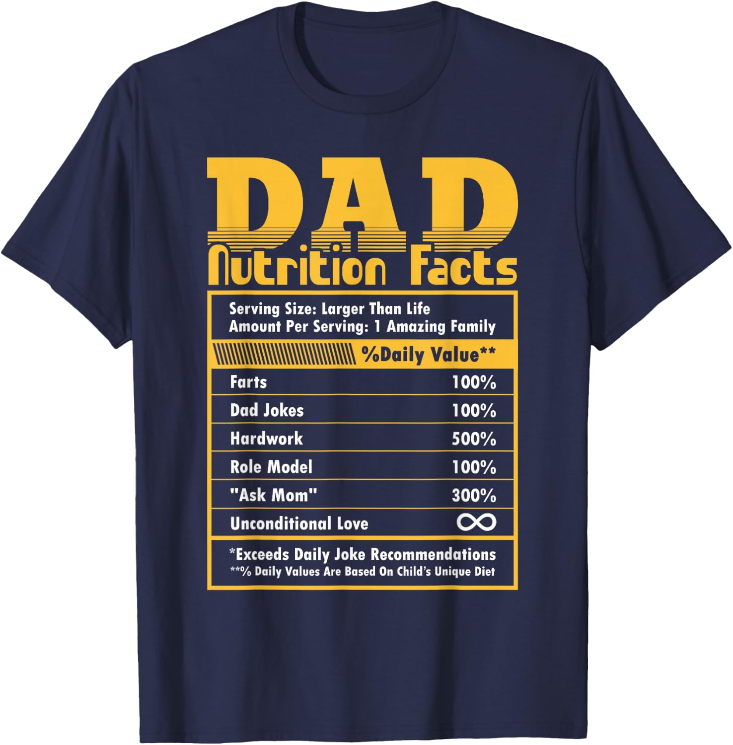 Dad Nutrition Facts Fathers Day Funny T-Shirt - T-Shirt | Navy