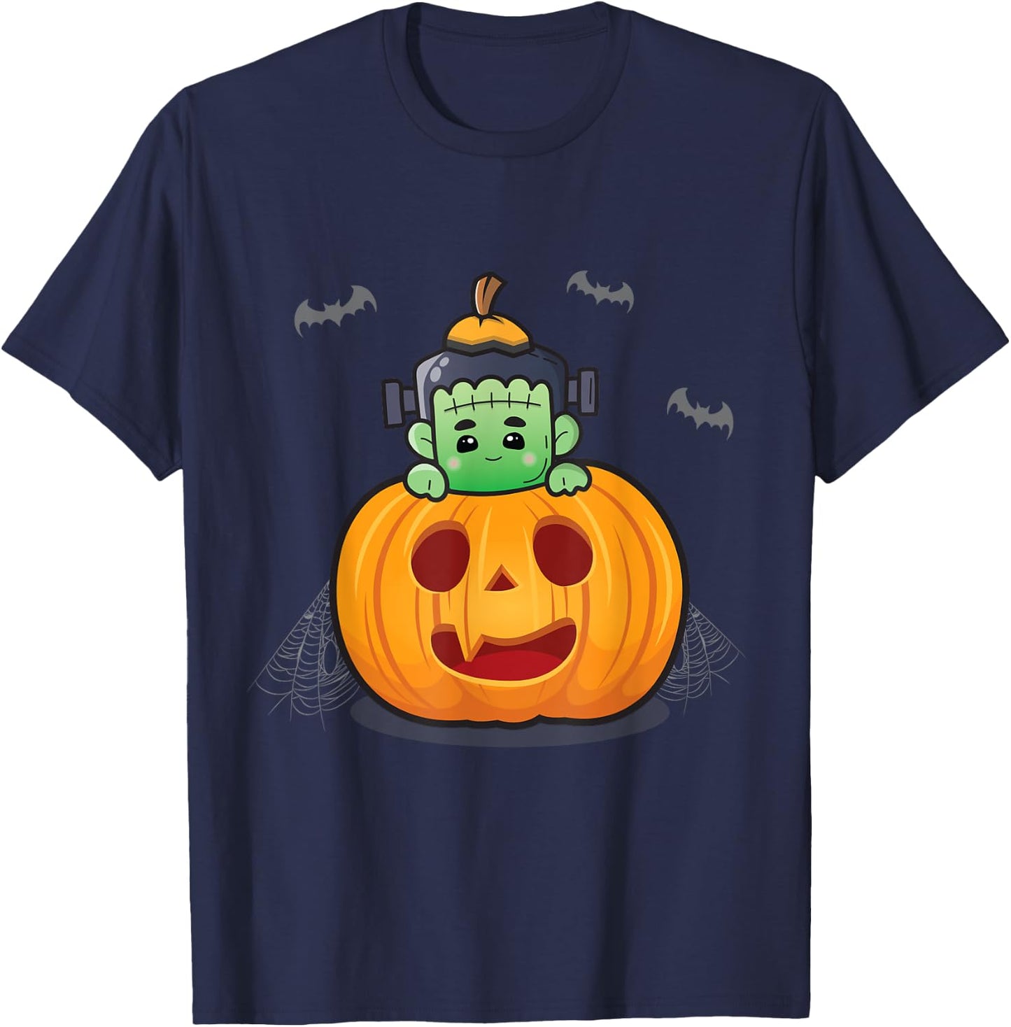 Cute Frankenstein in Pumpkin Kids Matching Halloween T-Shirt - T-Shirt | Navy