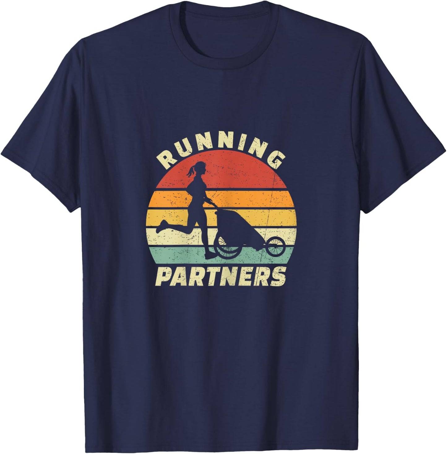 Vintage Running Partners Buggy Baby Stroller Mom Runner T-Shirt - T-Shirt | Navy