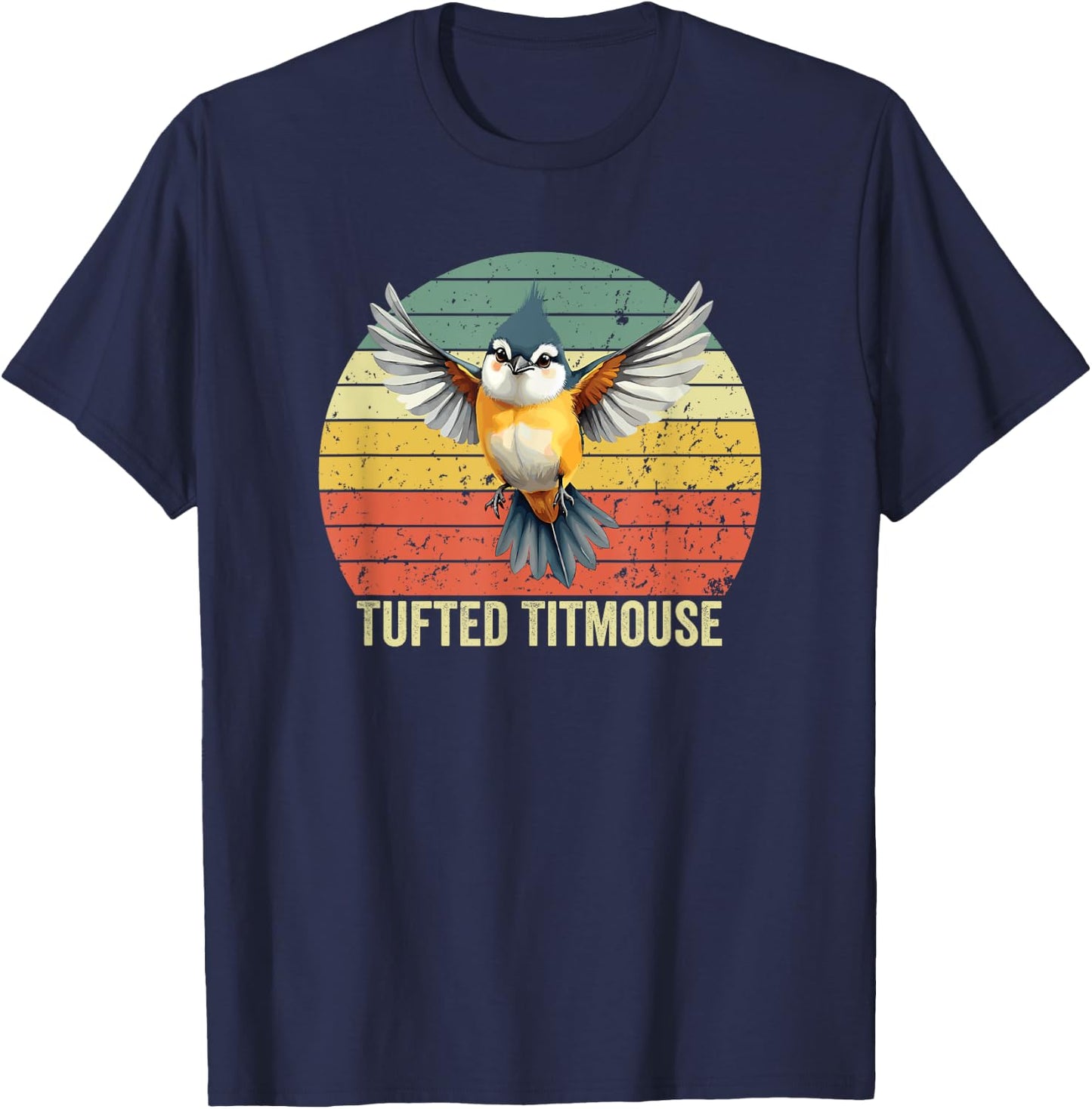Tufted Titmouse Bird, Vintage Tufted Titmouse T-Shirt - T-Shirt | Navy