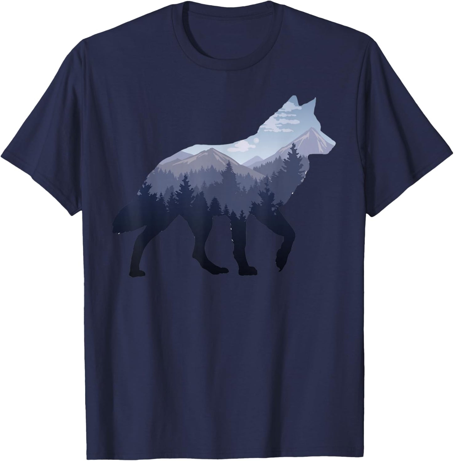 Lone Wolf Survives The Mountain Silhouette Art T-Shirt - T-Shirt | Navy