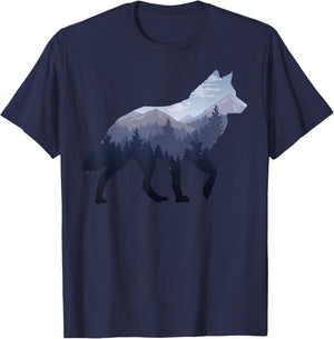 Lone Wolf Survives The Mountain Silhouette Art T-Shirt - T-Shirt | Navy