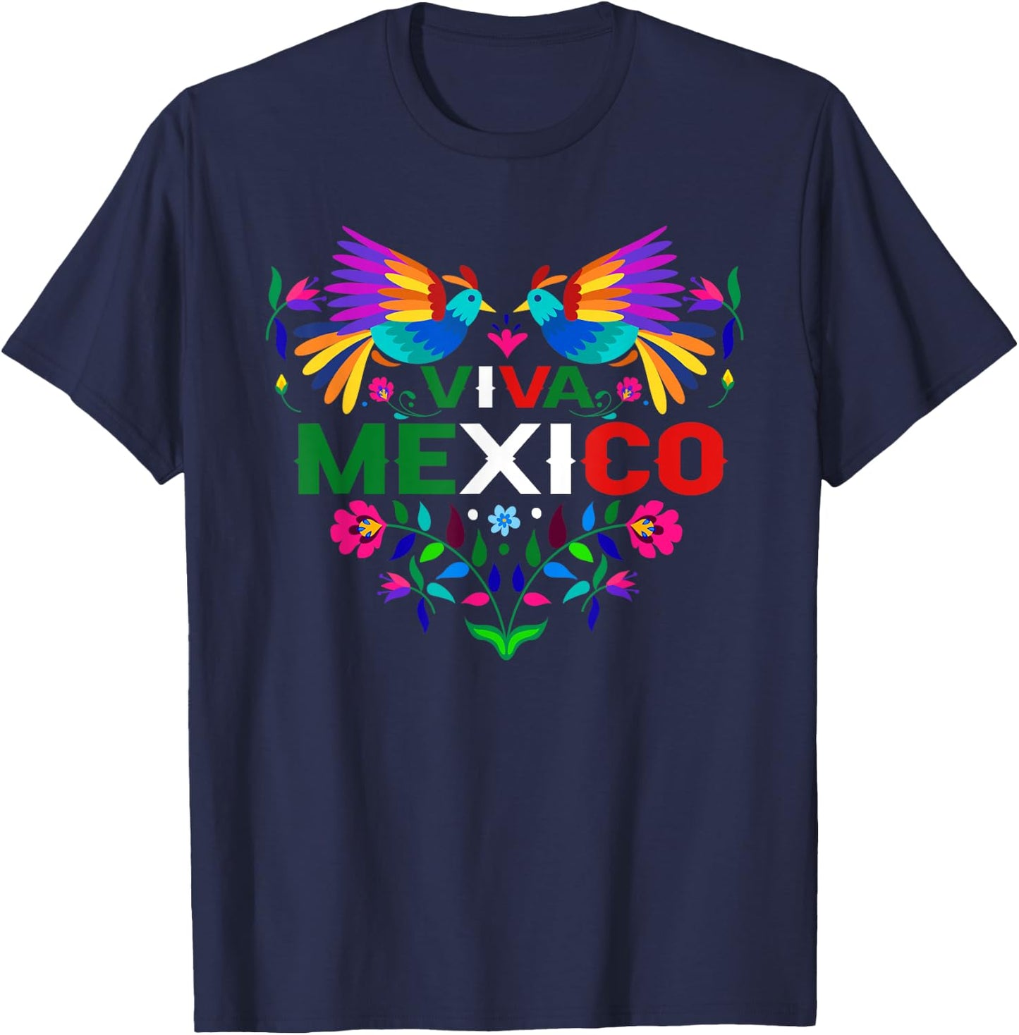 Viva Mexico Otomi Bird Proud Mexican Independence Day T-Shirt - T-Shirt | Navy