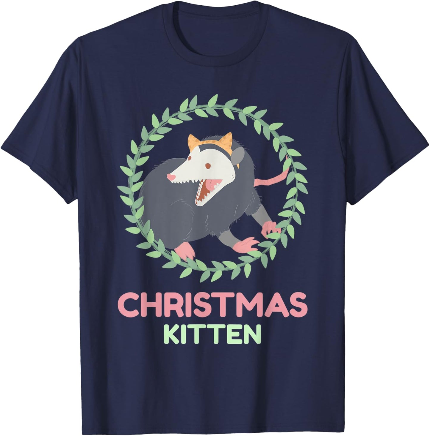 Xmas Possum Kitten - Creepy Cute Pastel Goth Christmas T-Shirt - T-Shirt | Navy