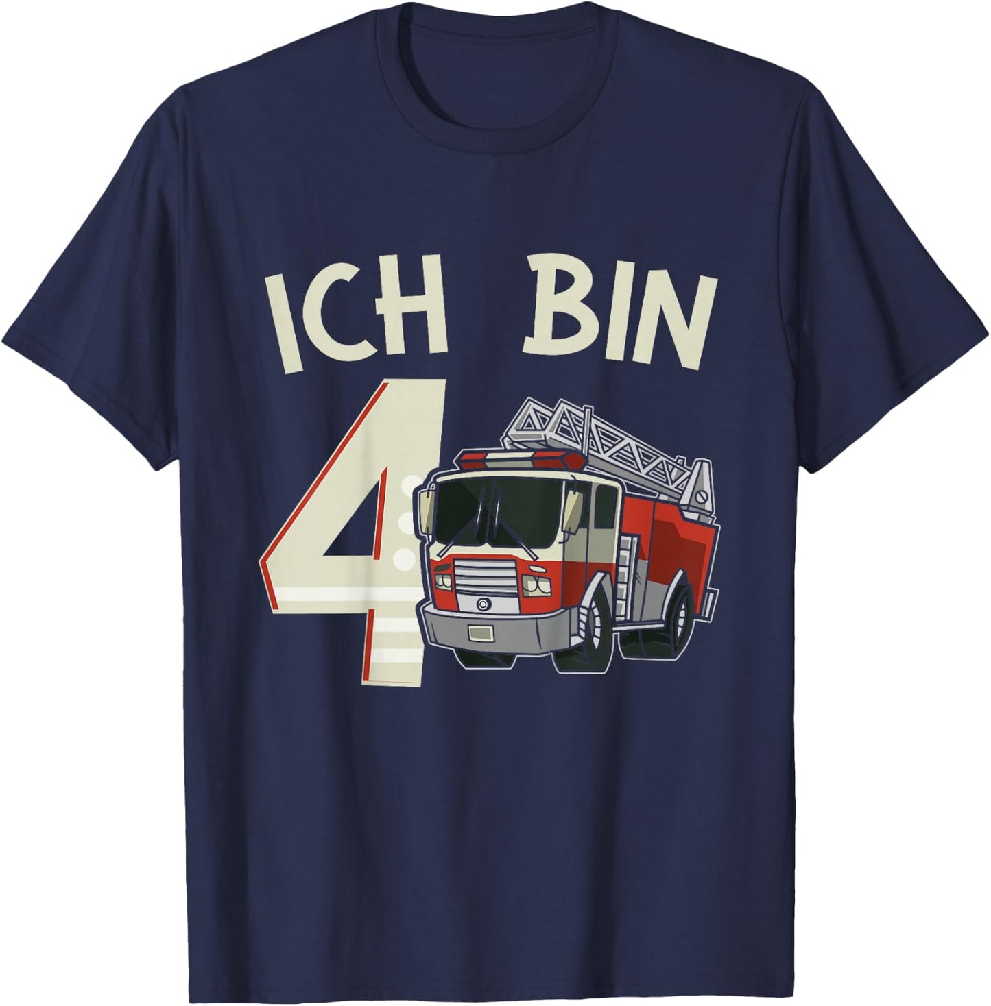 Children's 4th Birthday Fire Brigade Ich Bin 4, black T-Shirt - T-Shirt | Navy