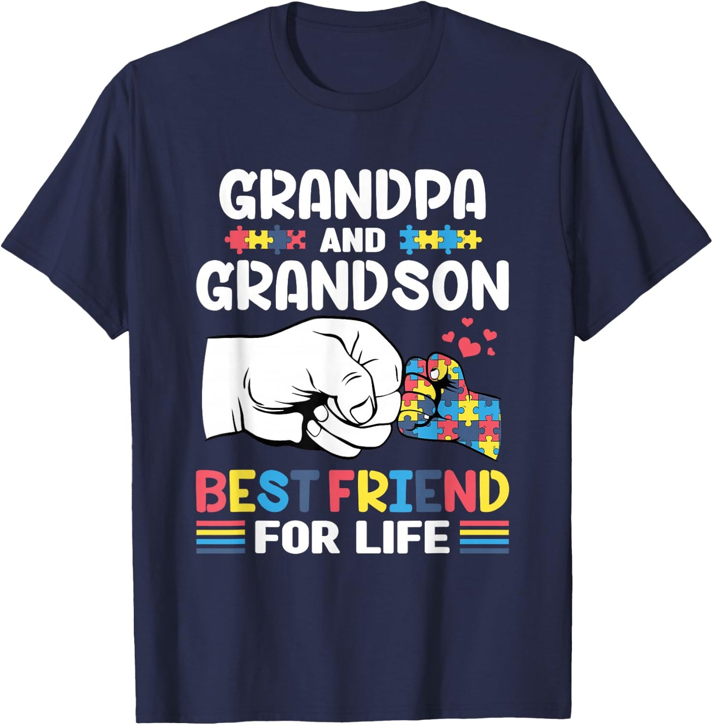 Proud Support Autism Grandpa And Grandson Autism Awareness T-Shirt - T-Shirt | Navy