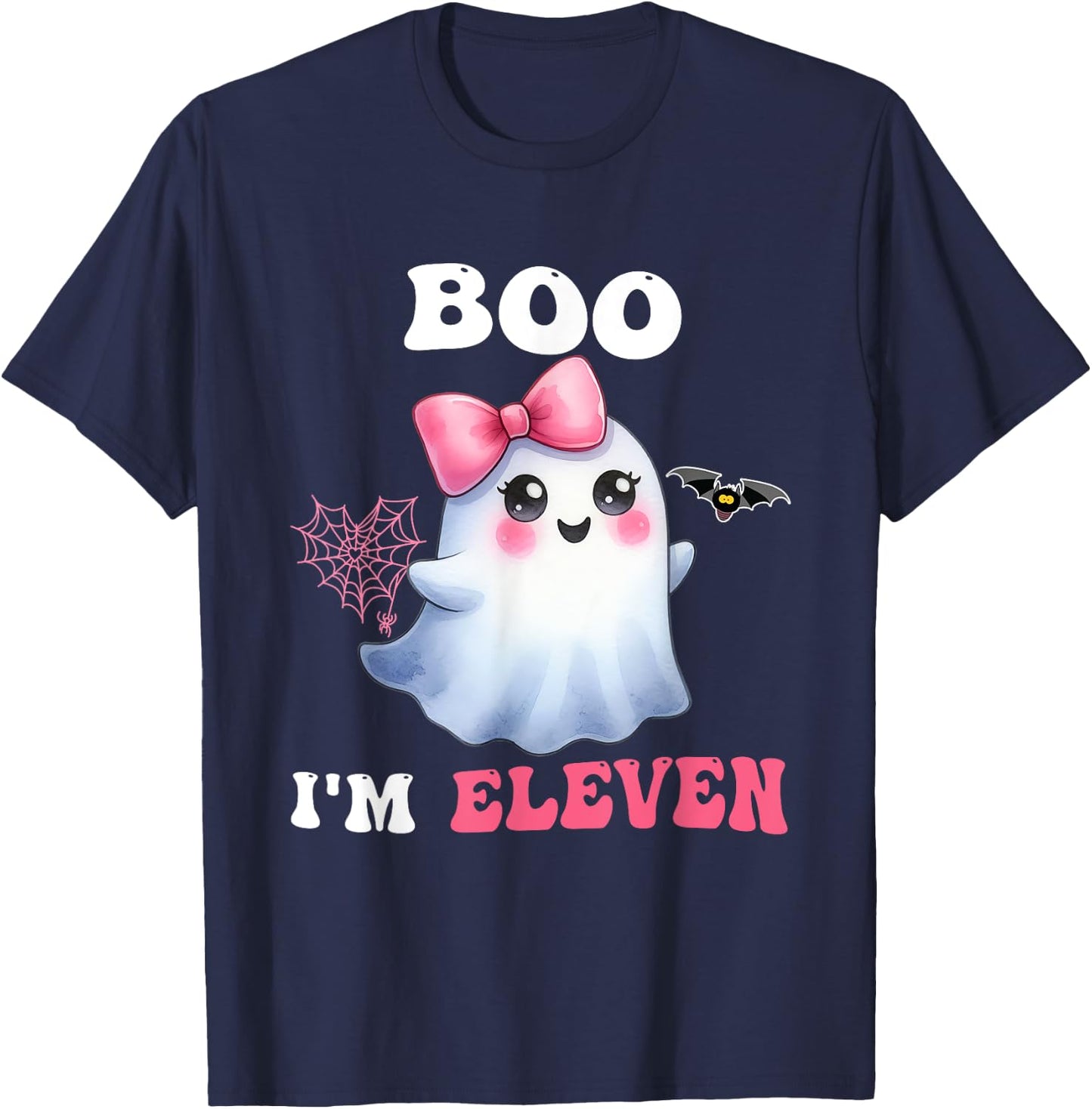 Boo I'm Eleven Cute Ghost 11th Birthday Funny Halloween Girl T-Shirt - T-Shirt | Navy