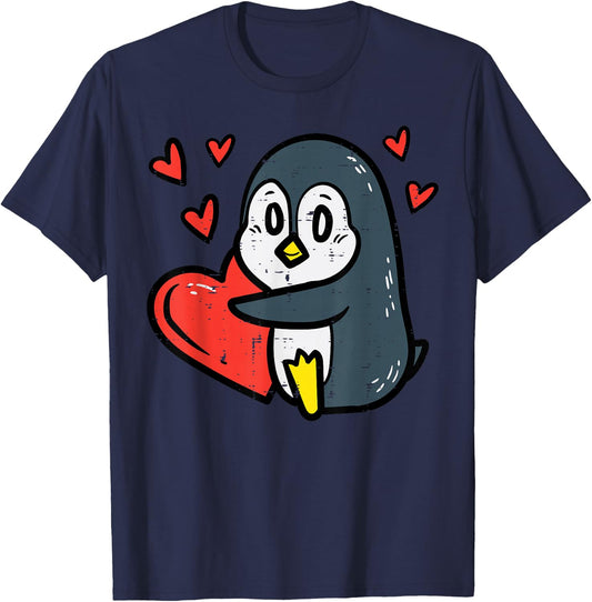 Valentines Day Penguin Heart Boys Girls Kids Toddlers Baby T-Shirt - T-Shirt | Navy