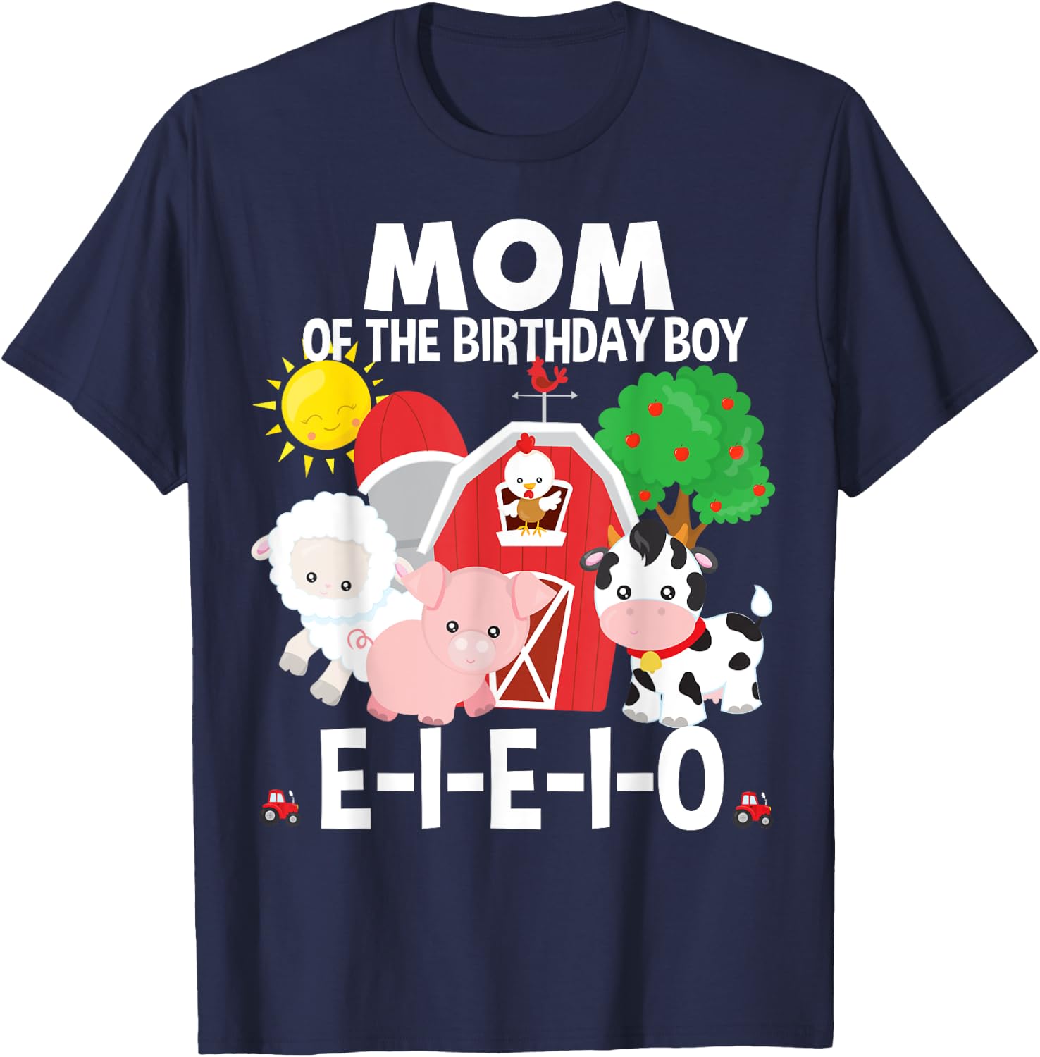 Mom Birthday Boy Old MacDonald Birthday Party Matching T-Shirt - T-Shirt | Navy