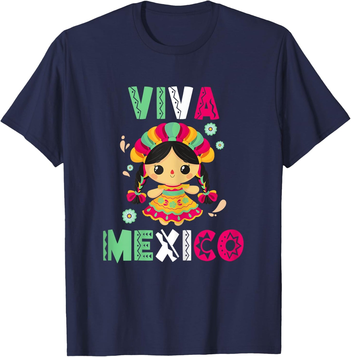 Viva Mexico-Shirt Women Little Girls Kids Mexican Mexicana T-Shirt - T-Shirt | Navy