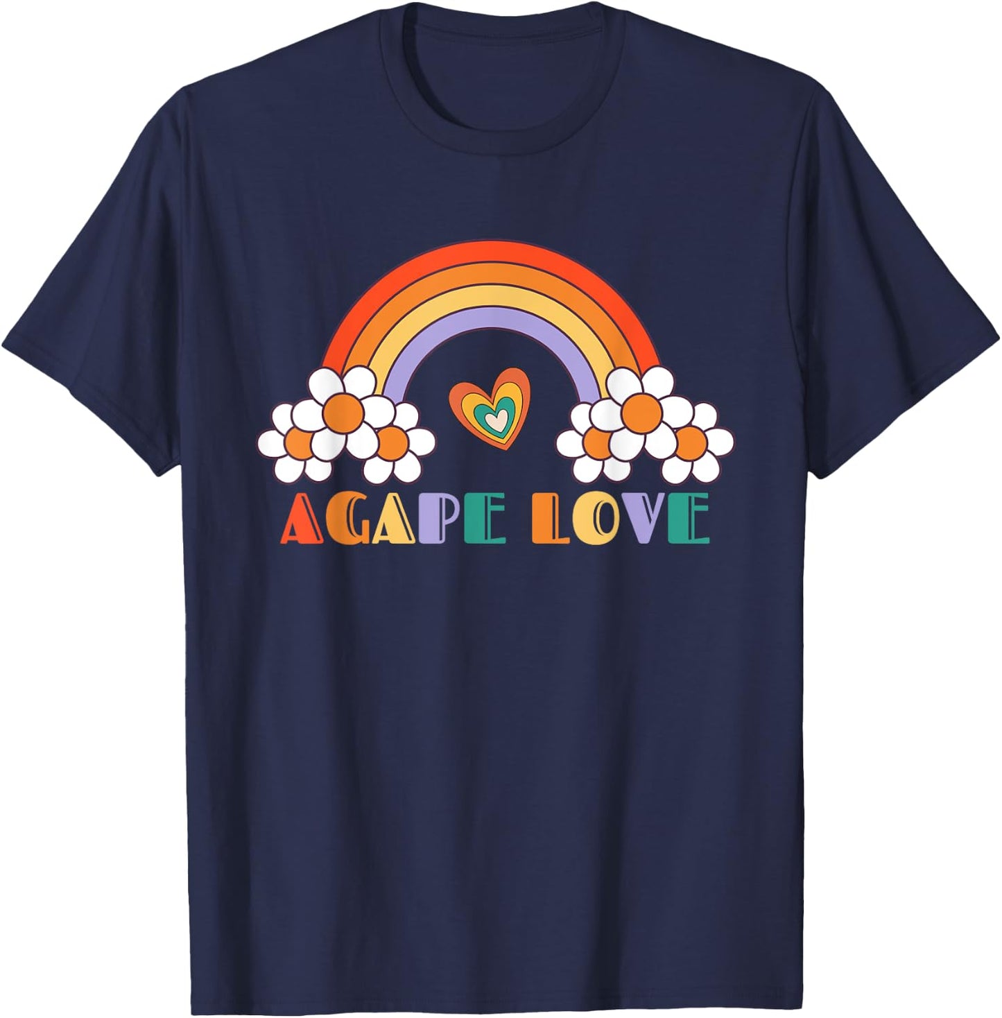 Agape Love Rainbow Heart Inspirational Women Christian T-Shirt - T-Shirt | Navy