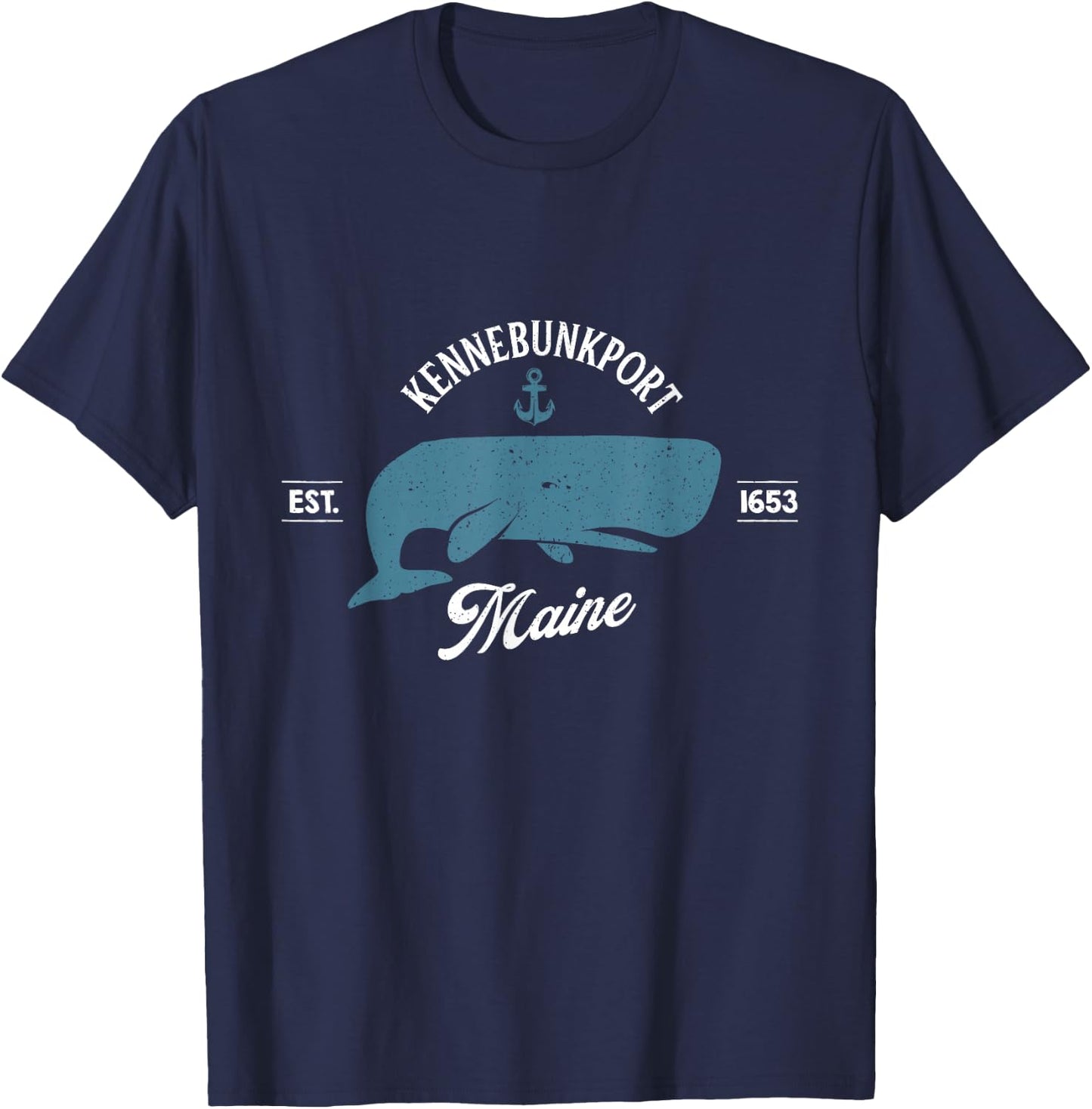 Vintage Ocean Whale Anchor Kennebunkport Maine Nautical T-Shirt - T-Shirt | Navy