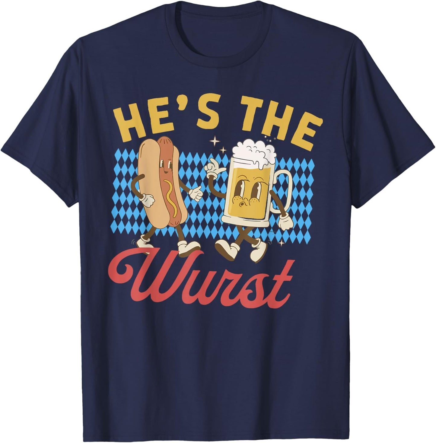 Funny Oktoberfes Hes the Wurst Shes a Brat Couples Matching T-Shirt - T-Shirt | Navy