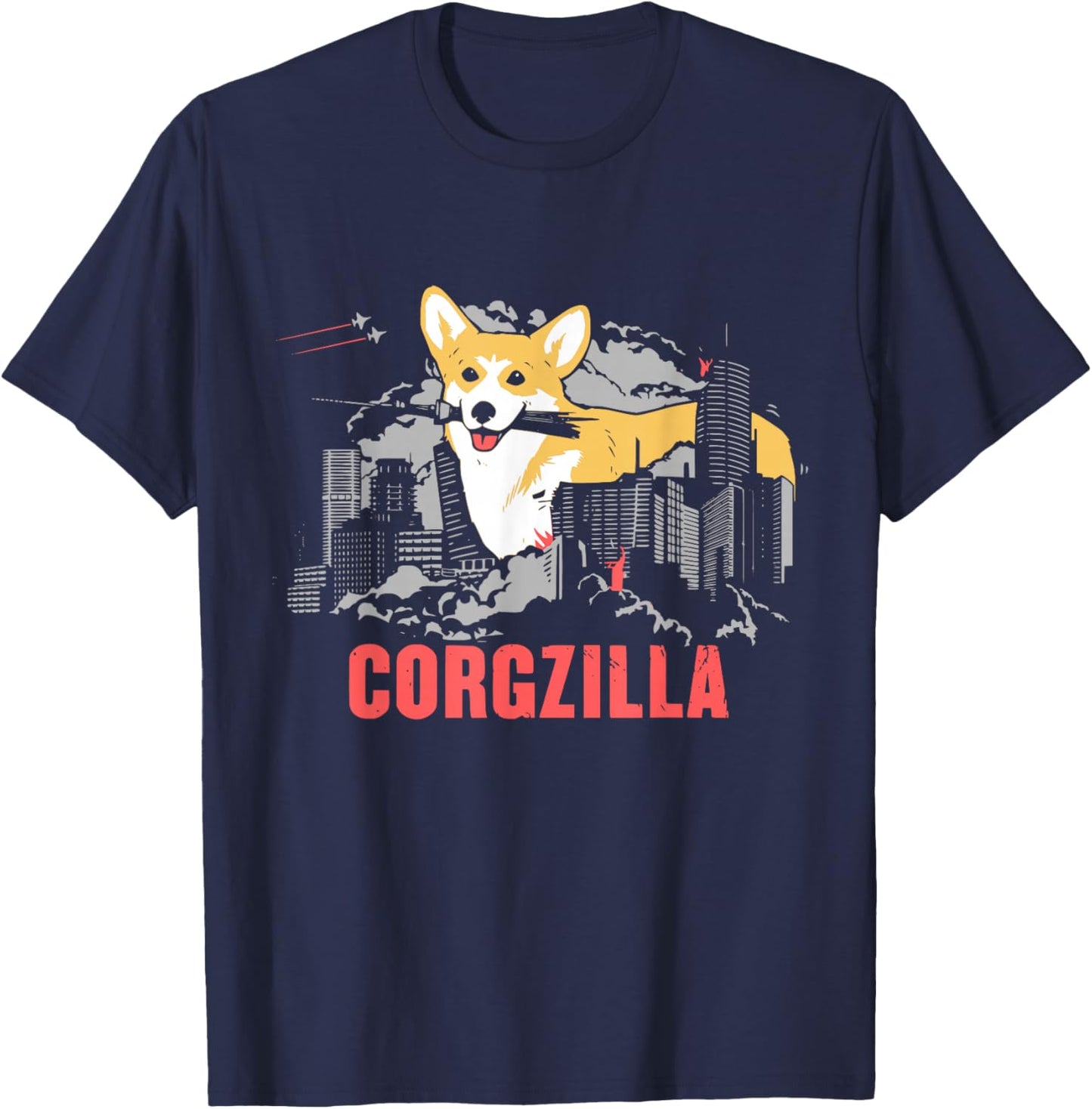 "Corgzilla" Funny Dog Corgi Lover T-Shirt - T-Shirt | Navy