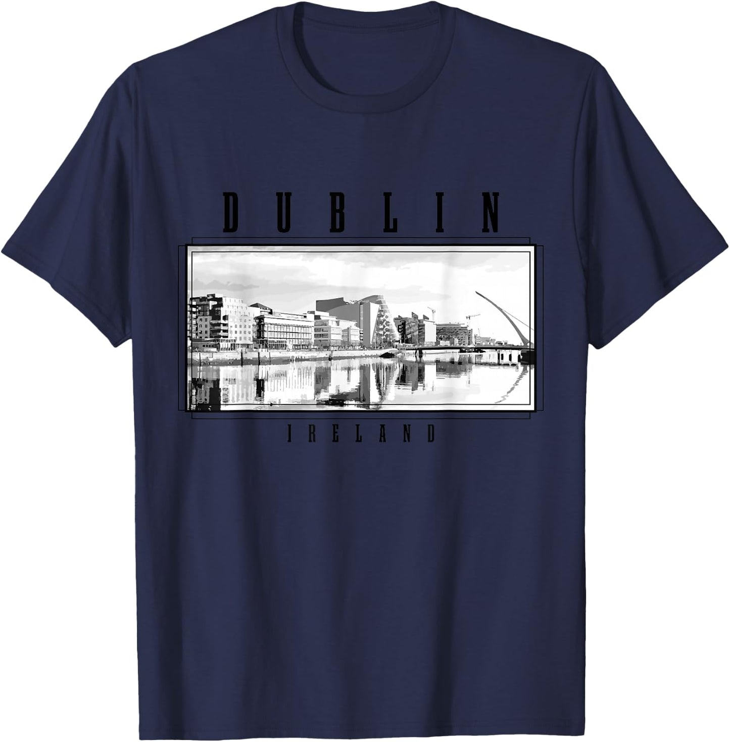 Dublin Ireland Vintage Skyline Black White Vintage Dublin T-Shirt - T-Shirt | Navy