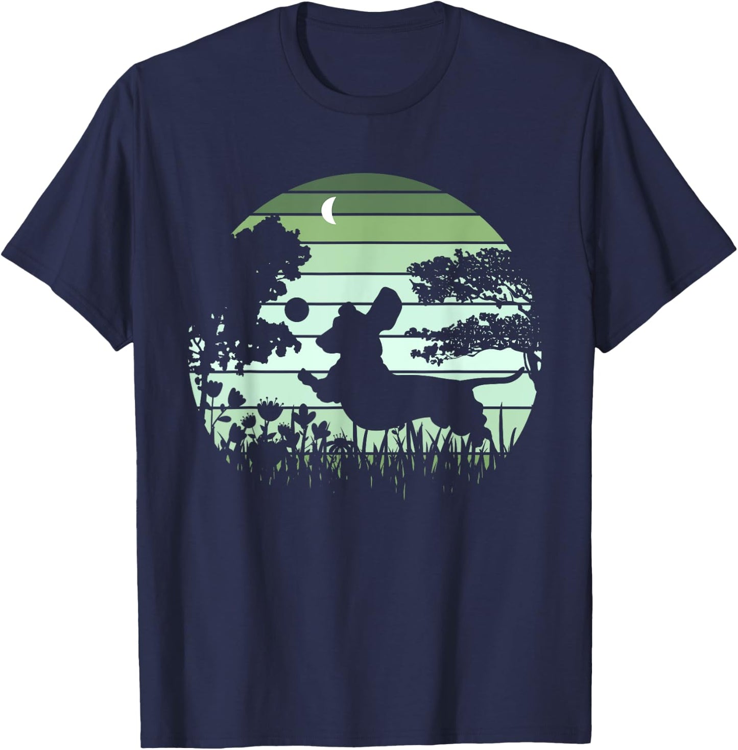 Dachshund Wiener Dog Sunset Garden Nature Lover Men Women Girls Kids T-Shirt - T-Shirt | Navy
