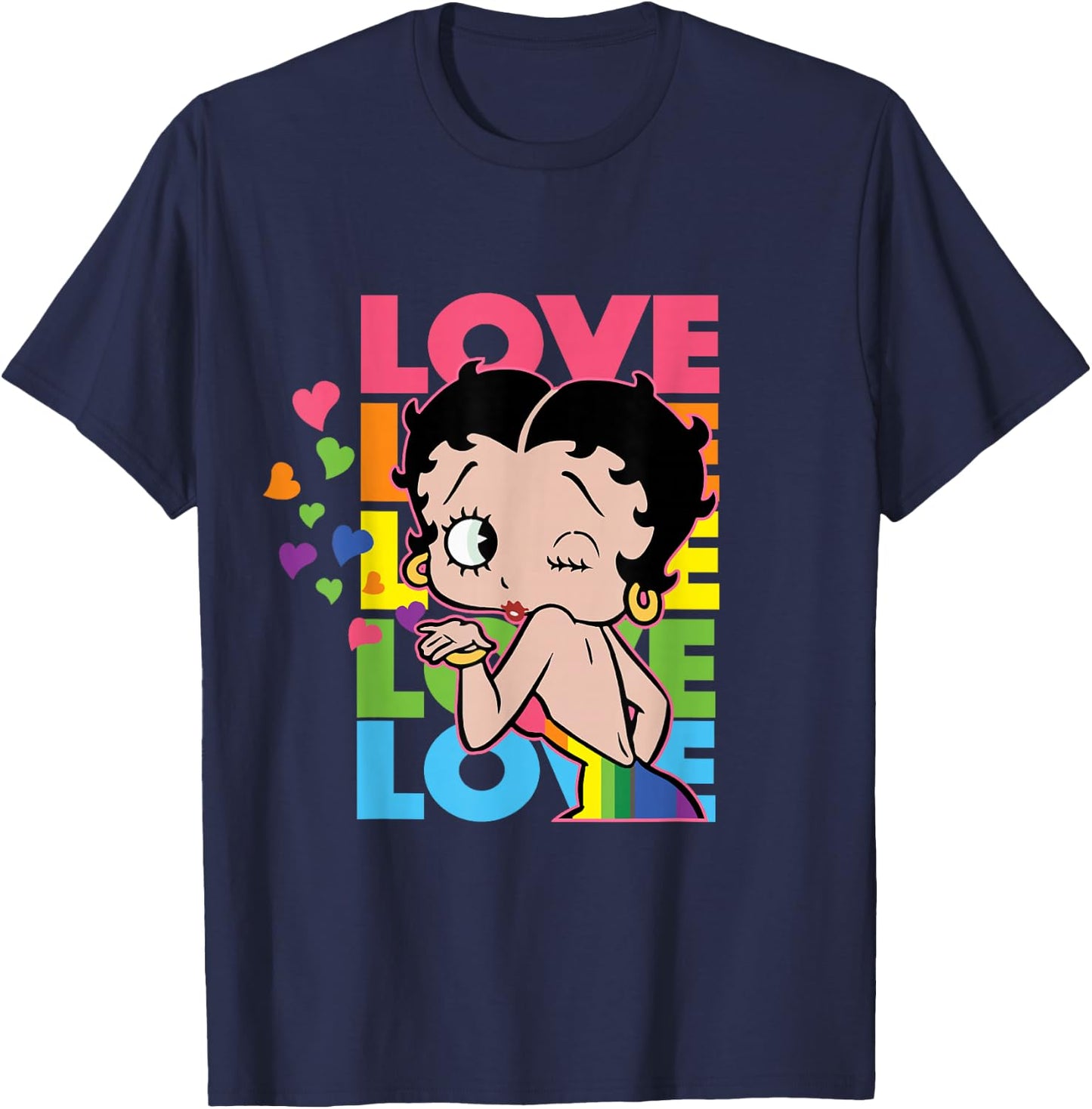 Betty Boop Valentine's Day Rainbow Love Text Stack T-Shirt - T-Shirt | Navy