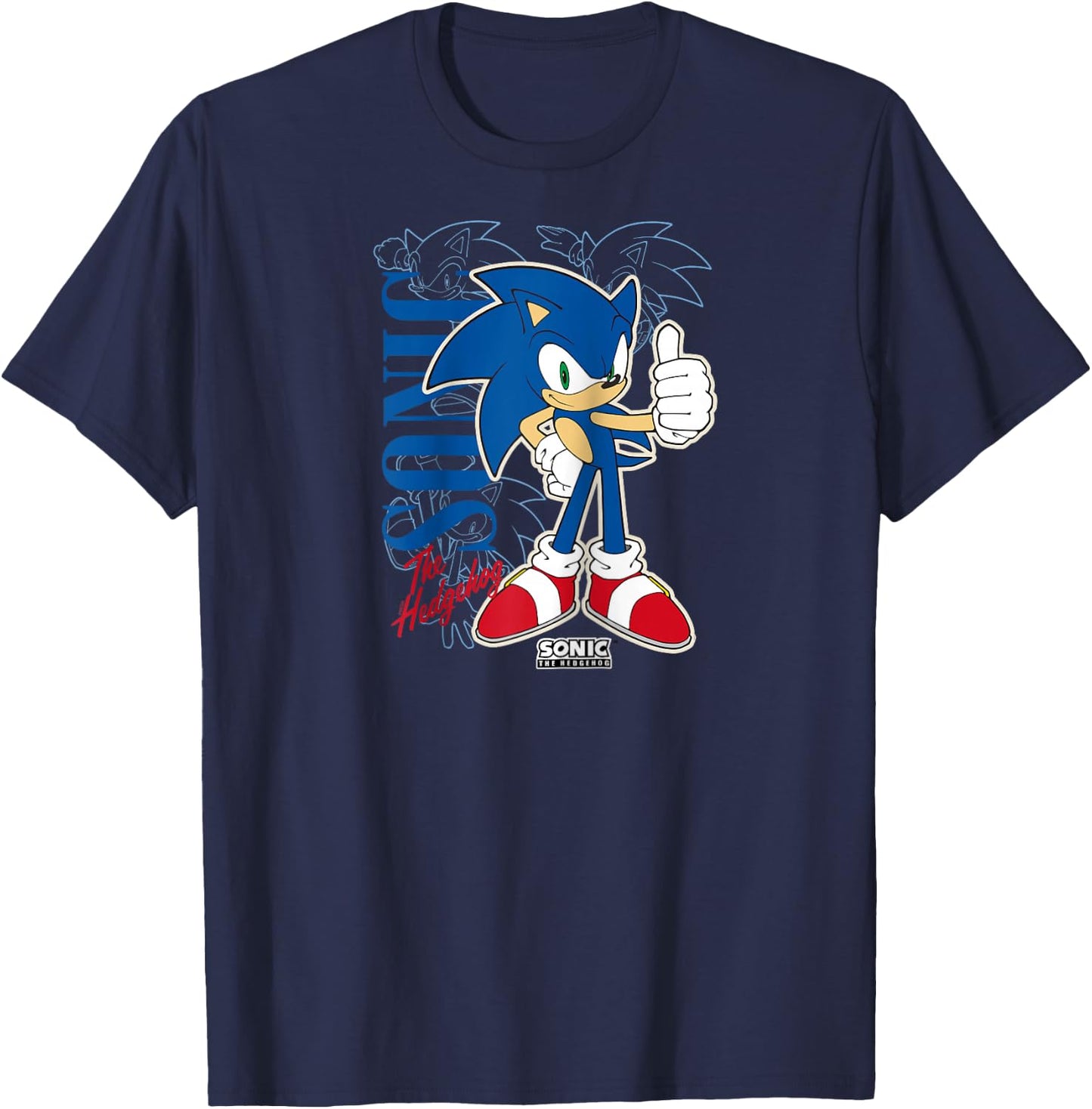 Sonic The Hedgehog Thumbs Up Retro Shot Raglan Baseball T-Shirt - T-Shirt | Navy