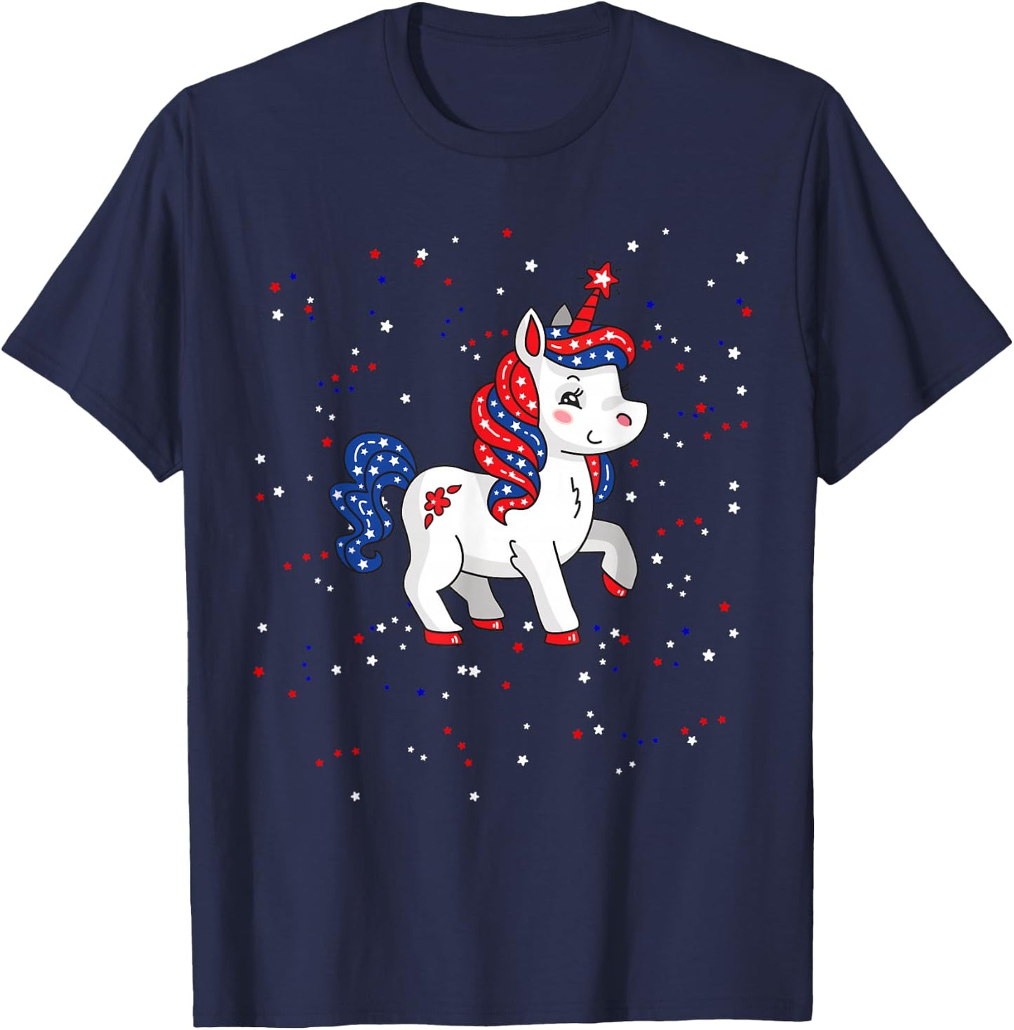 Red White and Blue Unicorn American Flag 4th of July USA T-Shirt - T-Shirt | Navy