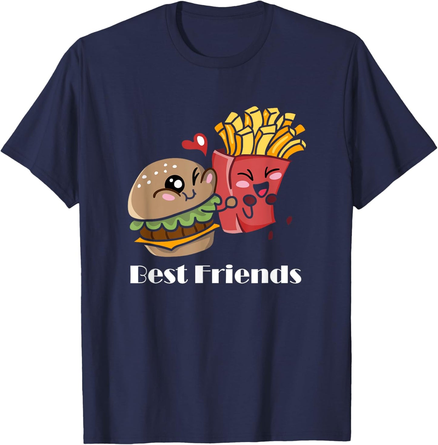 Pommes und Burger süßes Kawaii-Shirt Best Friends Matching T-Shirt - T-Shirt | Navy