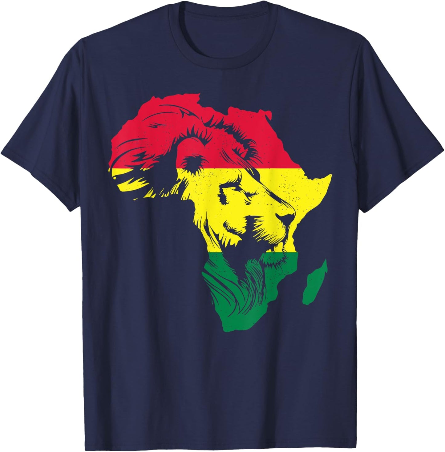 Roar Africa Map Lion Face Reggae Rasta Gift Design T-Shirt - T-Shirt | Navy