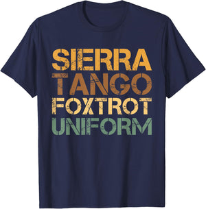 STFU Sierra Tango Foxtrot Uniform Military Phonetic Humor T-Shirt - T-Shirt | Navy