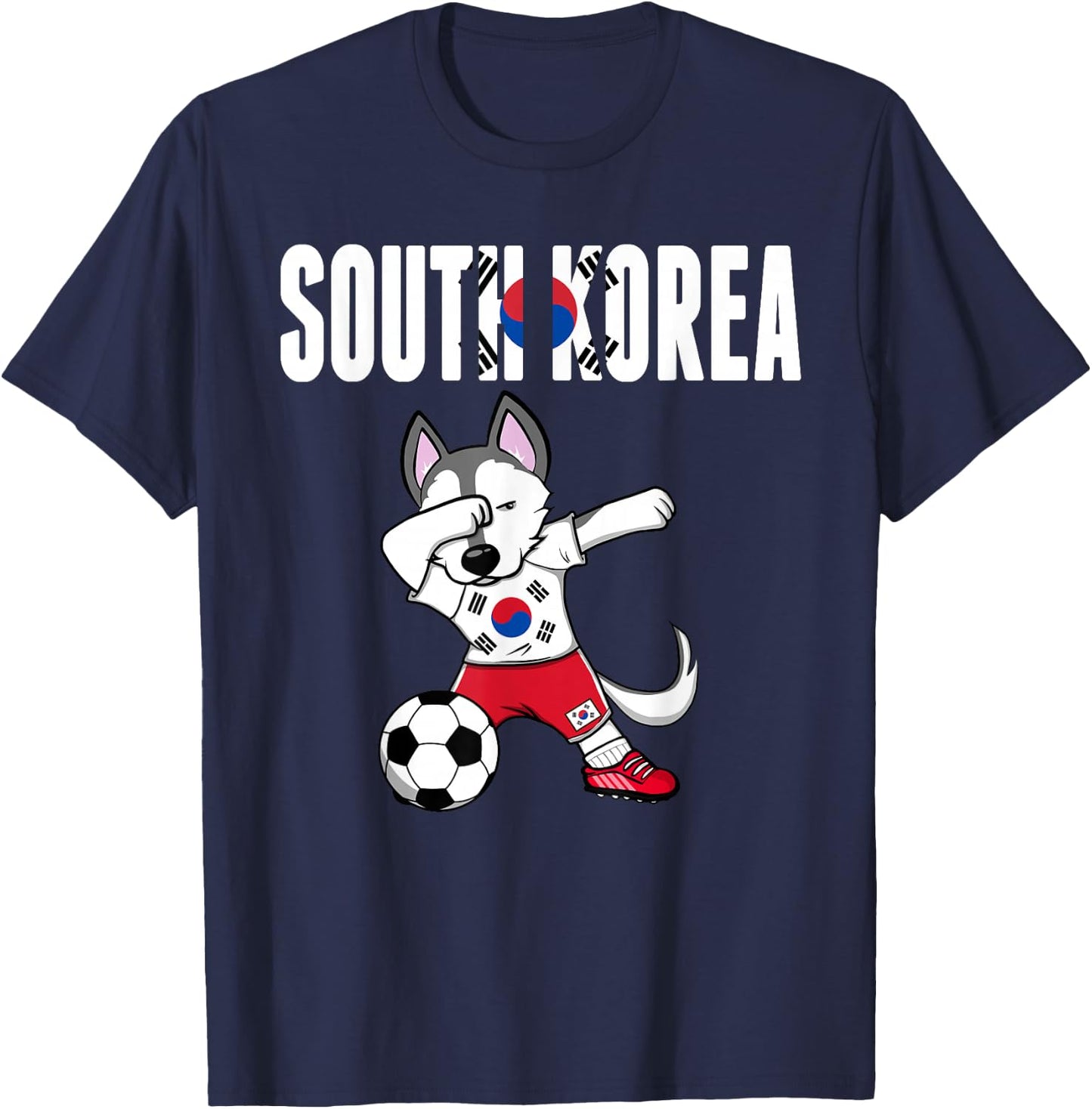 Dabbing Husky Dog South Korea Soccer Fans Jersey Korean Flag T-Shirt - T-Shirt | Navy