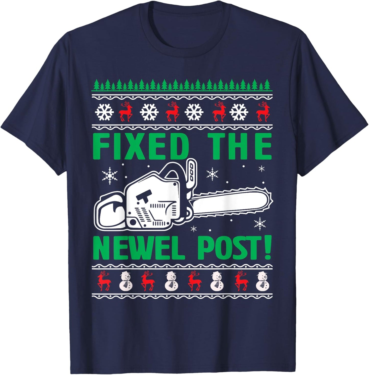 Christmas Fixed The Newel Post -Adults Black Small Modern Classic T-Shirt - T-Shirt | Navy