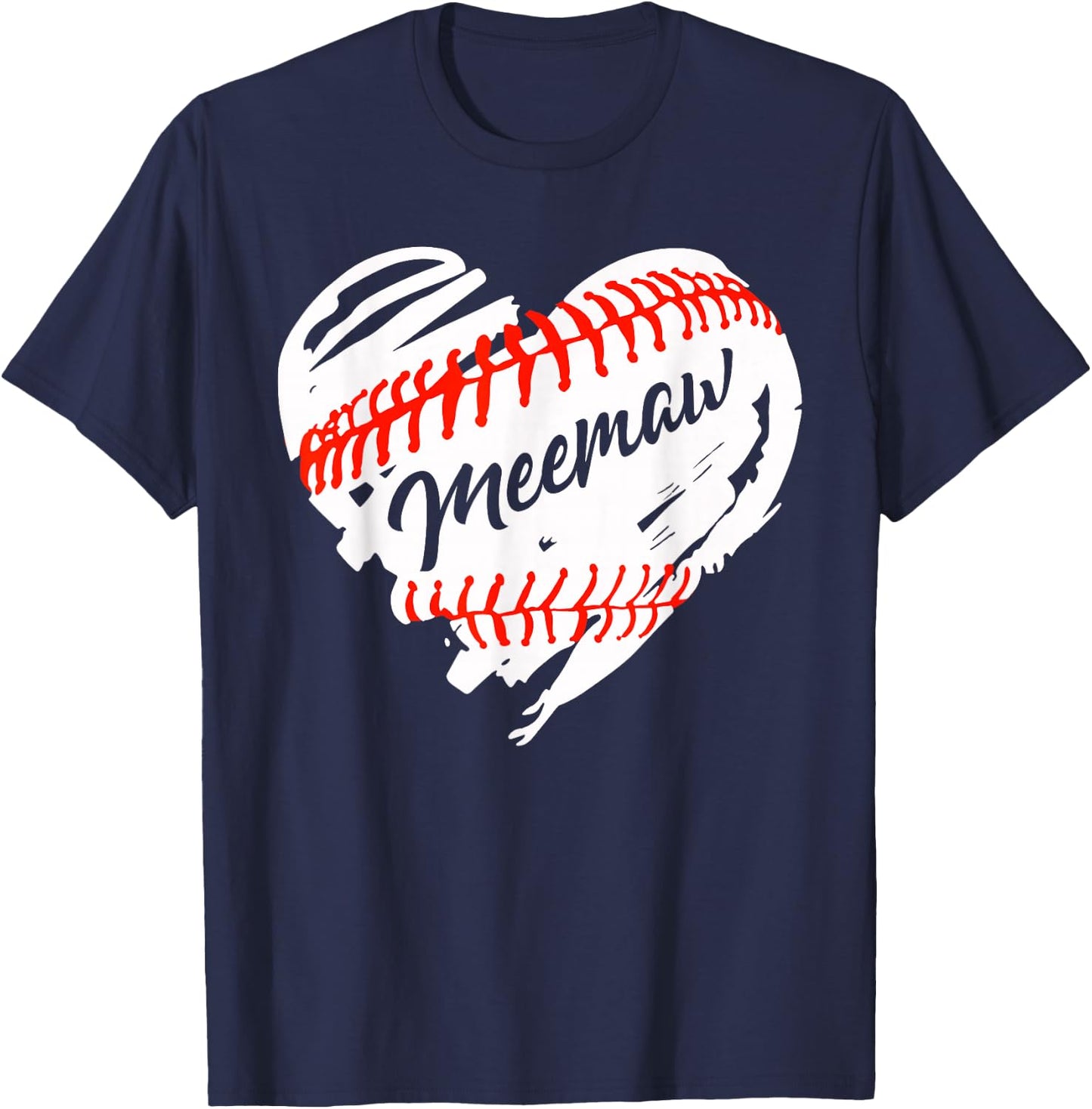 Baseball Heart Baseball Meemaw Women Softball Mom Short T-Shirt - T-Shirt | Navy