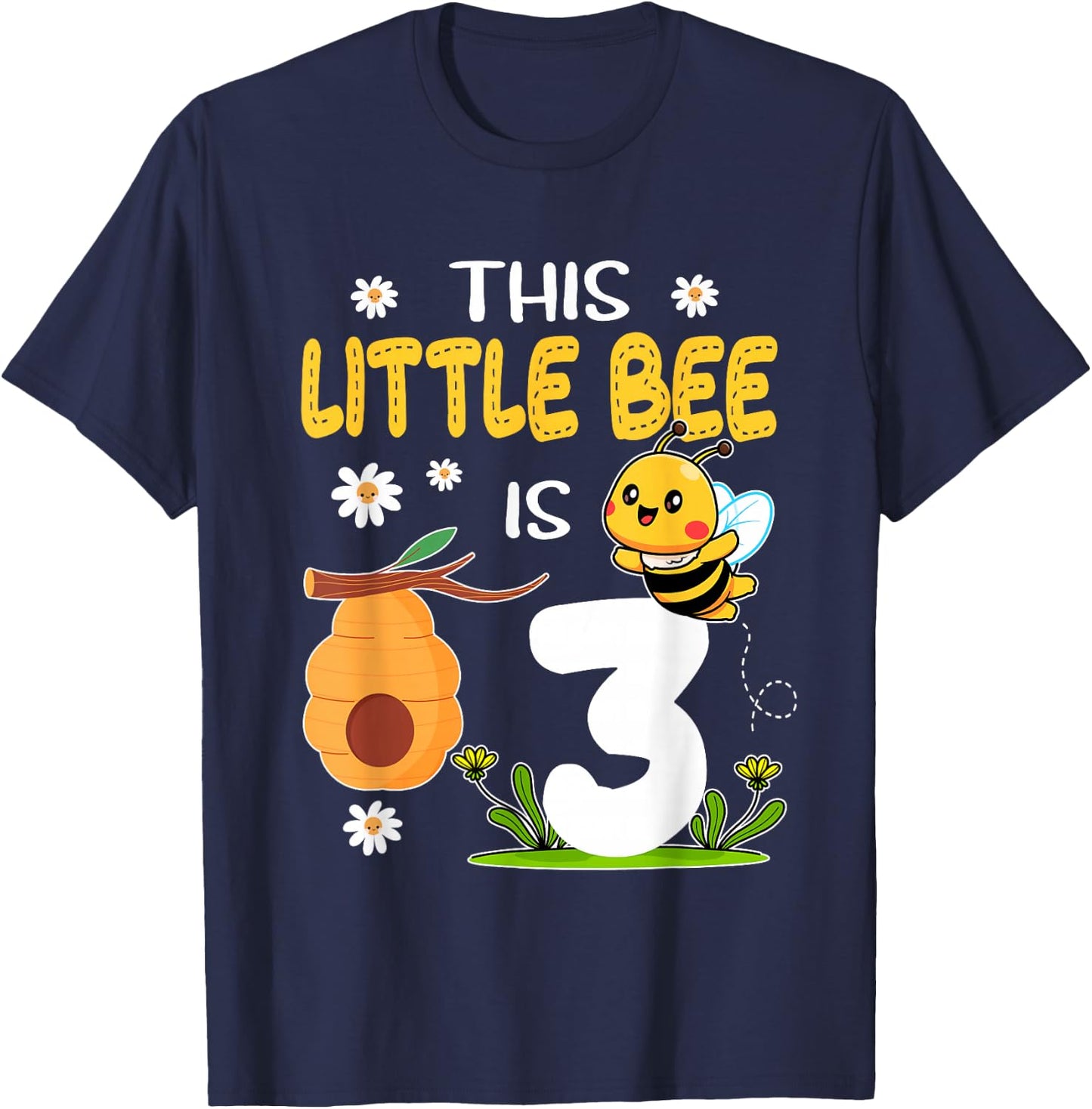 This Little Bee Is 3 Year Old Birthday 3rd Party Bee Kids T-Shirt - T-Shirt | Navy