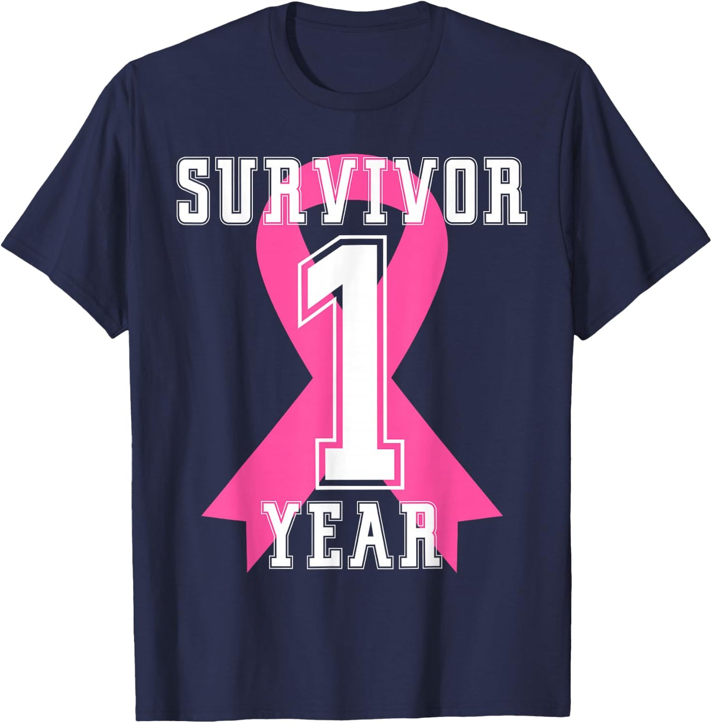 1 One Year Free Survivor Breast Cancer Awareness Pink Ribbon T-Shirt - T-Shirt | Navy