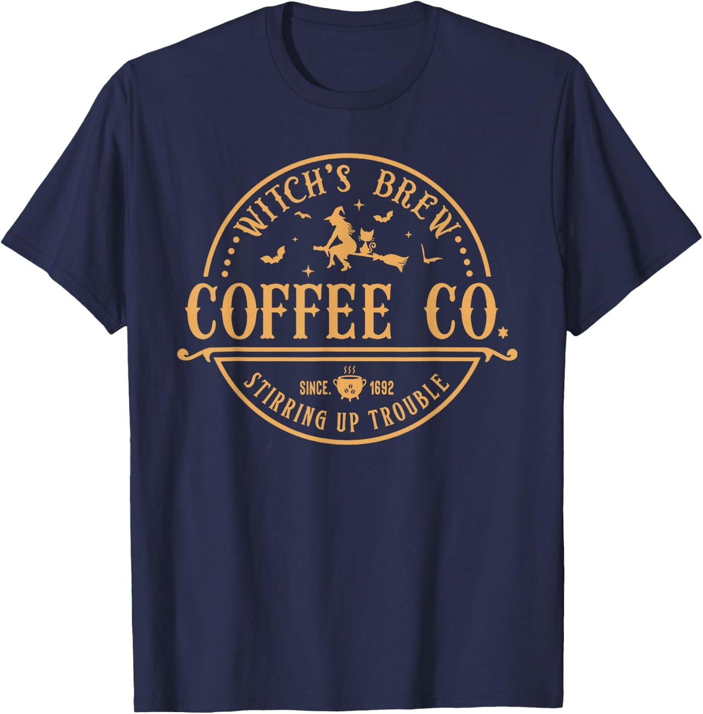 Witch's Brew Coffee Co Stirring Up Trouble Funny Halloween T-Shirt - T-Shirt | Navy
