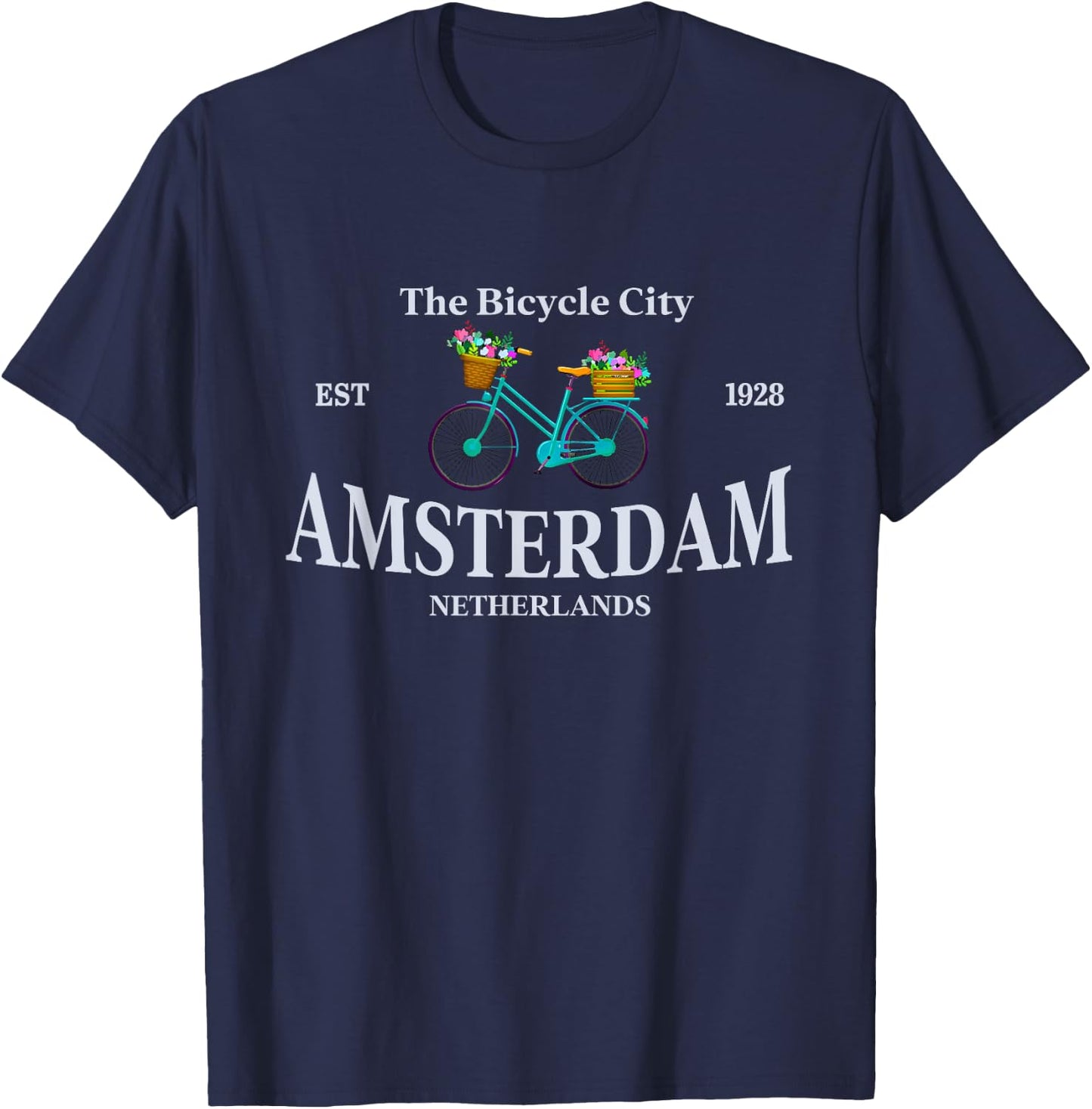 Retro Bicycle Bike Amsterdam The Bicycle City Est 1928 Biker T-Shirt - T-Shirt | Navy