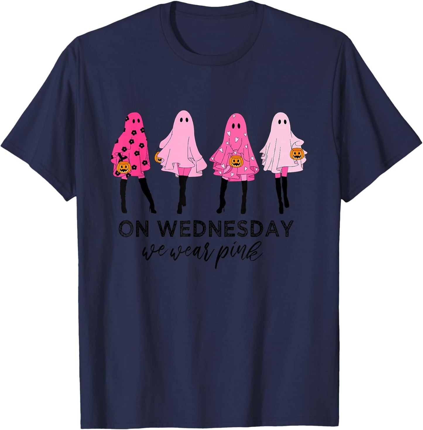 Funny Cute On Wednesday Ghost Halloween We Wear Pink T-Shirt - T-Shirt | Navy