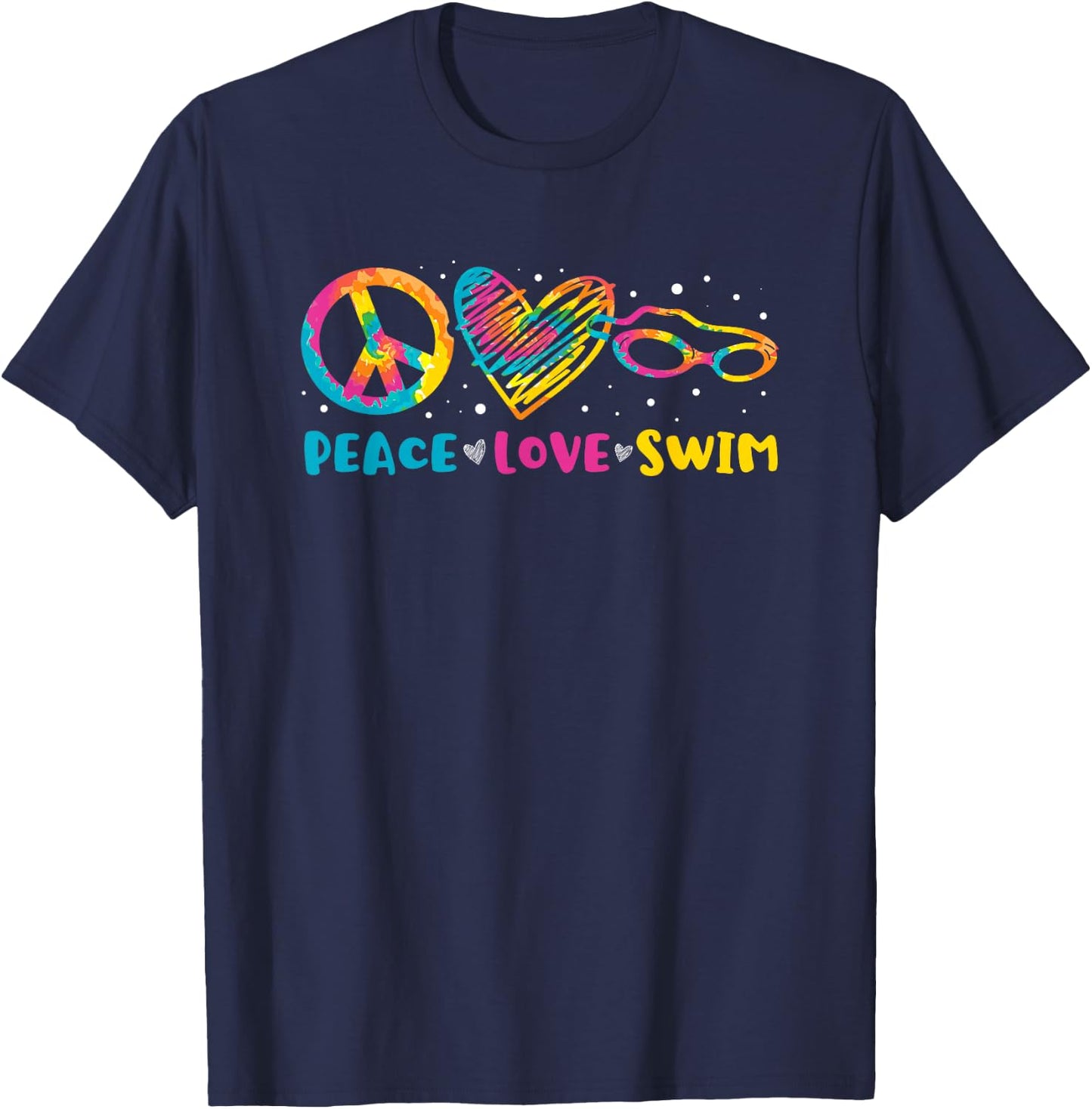 Swimmer Peace Love Swim Funny Swimming Pool T-Shirt - T-Shirt | Navy